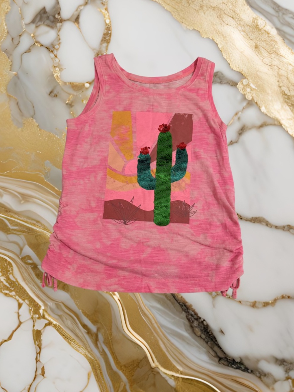 Girls SO Pink Tank Top with a Sequin Cactus